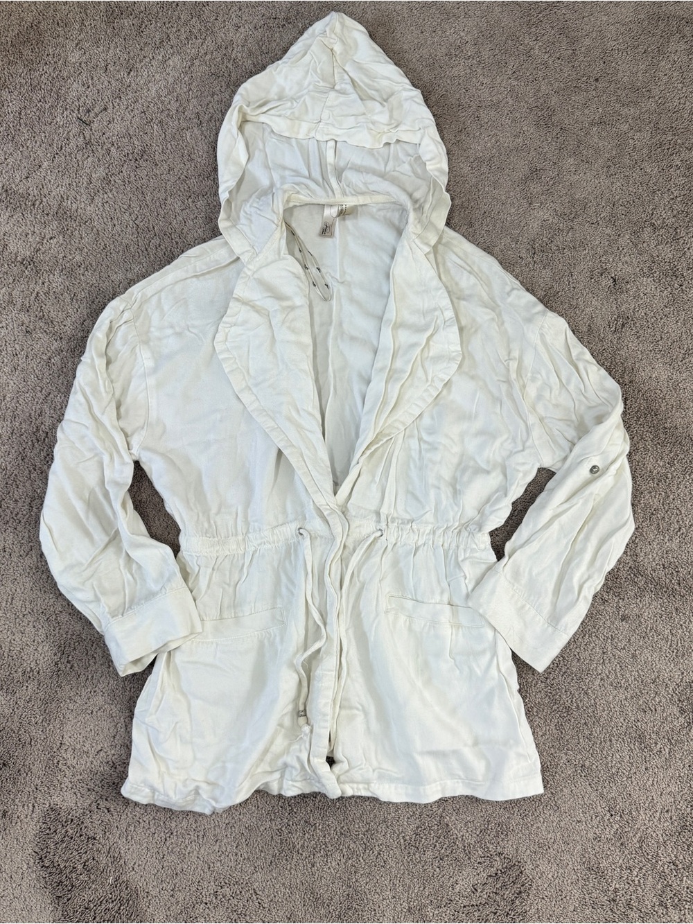 Forever 21 Cream Hooded Drawstring Utility Jacket